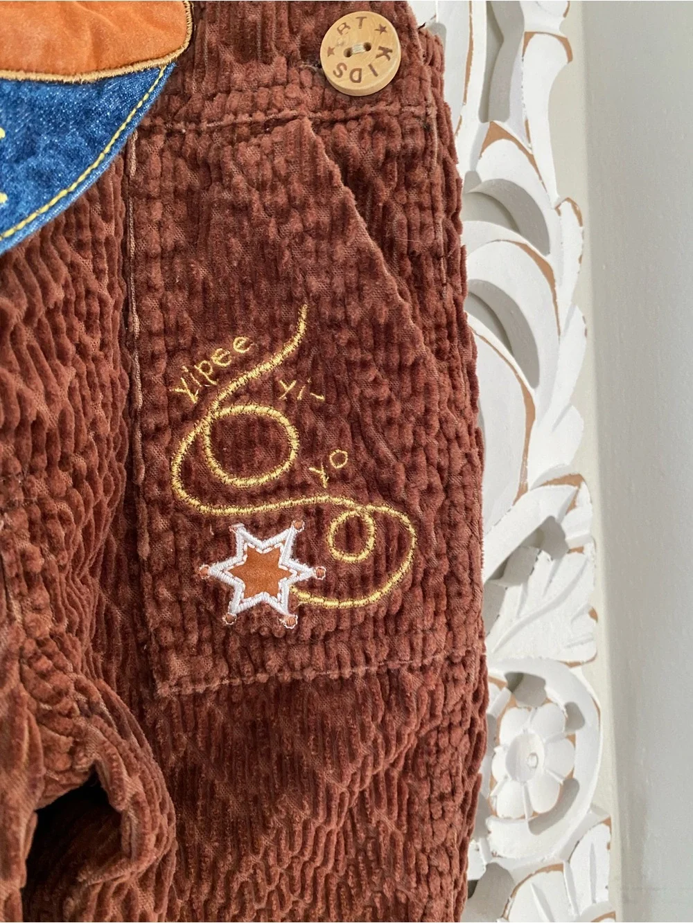Vintage Baby 3-6 Months Brown Corduroy Western Cowboy Horse Overalls VTG